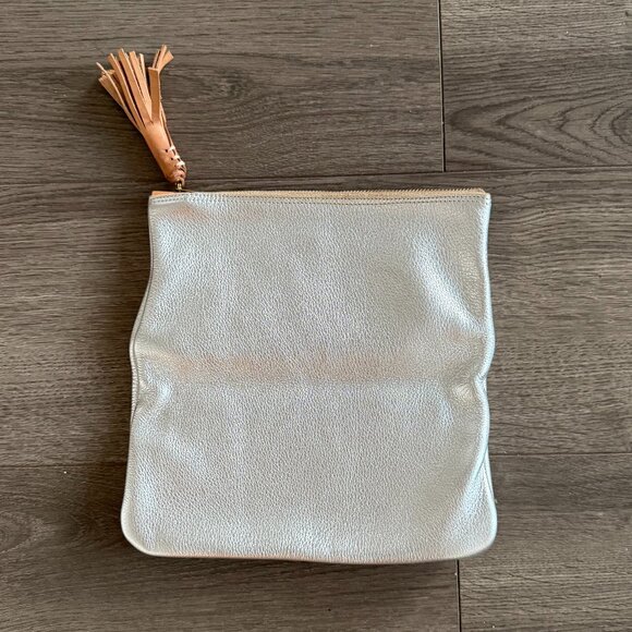 Soft Silver Leather Foldover Handbag - Handcrafted Small Batch Design - Picture 1 of 4